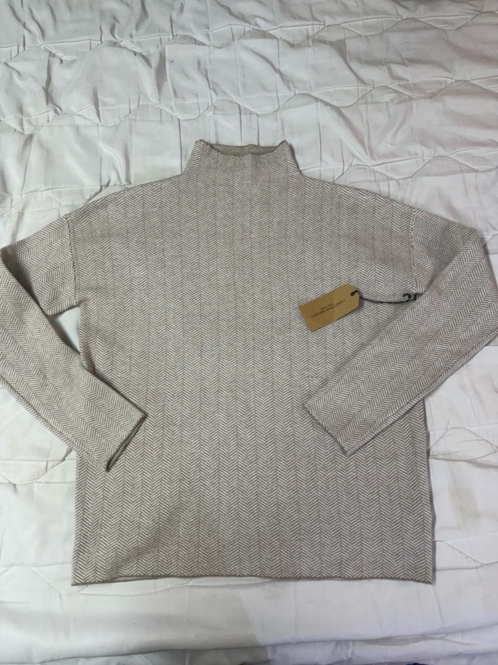 NWT XS Christian Siriano Beige Cream Herringbone Turtleneck Sweater